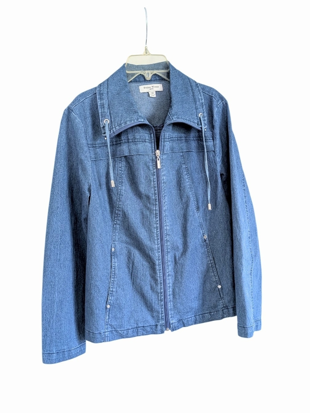 Studio Works, Petite Medium, Blue Denim Zip-Up Jacket